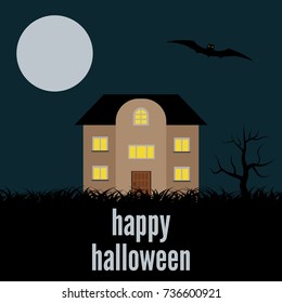 A lonely house at night. Vector background for Halloween
