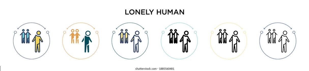 Lonely human icon in filled, thin line, outline and stroke style. Vector illustration of two colored and black lonely human vector icons designs can be used for mobile, ui, web