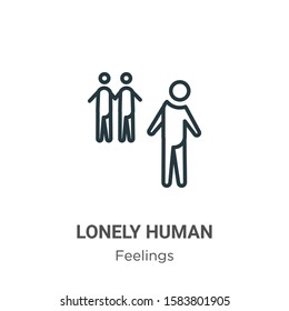 Lonely human outline vector icon. Thin line black lonely human icon, flat vector simple element illustration from editable feelings concept isolated on white background