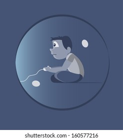 Lonely kid playing video games