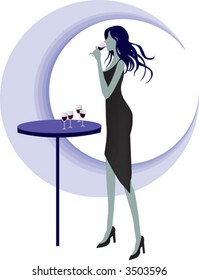 lonely lady is drinking wine