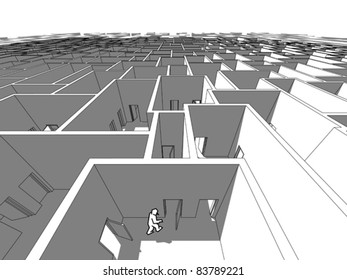 Lonely man  in endless cubical labyrinth