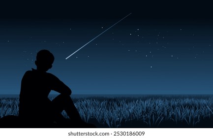 Hombre solitario mirando a la estrella que cae