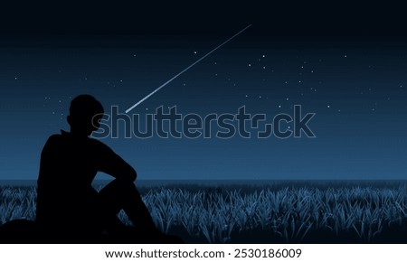 Lonely man looking at falling star