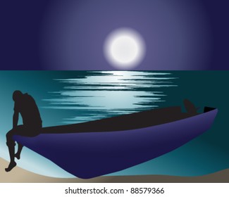 Lonely man in the moonlight