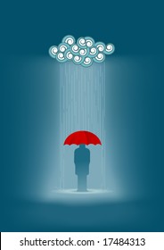 Lonely man in the rain. All elements are layered separately in vector file.