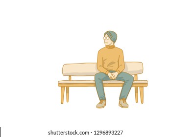 lonely man sitting on bench waiting for someone
