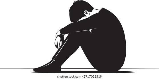 Homem Solitário Sentado em Silêncio Sentindo-se Triste e Deprimido