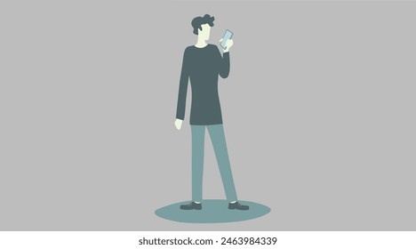 lonely man standing holding cellphone