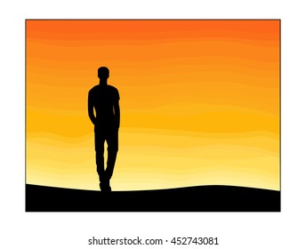 Lonely man and sunset sky 