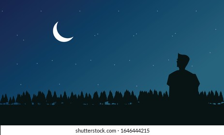 lonely man talking to the moon