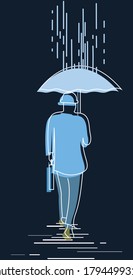 Un hombre solitario caminando bajo la lluvia