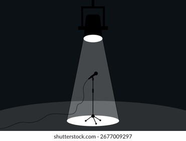 Lonely microphone on the dark stage