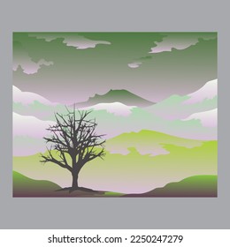 Lonely old tree with hills in the background