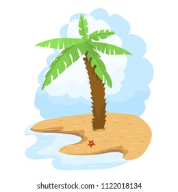 Lonely palm tree on the tropical coast. An uninhabited small island. A separate element.