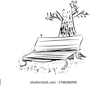 A lonely park bench under a tree