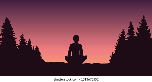 lonely person enjoy the silence in the nature silhouette vector illustration EPS10