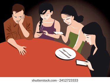 Lonely person in the middle of people looking at their cell phone