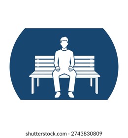 Lonely person sitting on a bench against a blue background