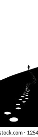 Lonely person standing on the edge of abyss. Peering into the distance. Looking beyond the horizon. Vector illustration.