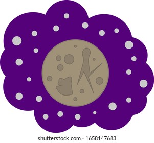 lonely planet with various patterns craters and gray stars around in the night purple sky space concept logo for design