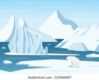 Oso polar solitario sentado en la ilustración del vector del cubo de hielo