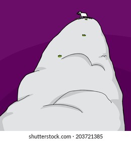 Lonely ram on top of mountain peak