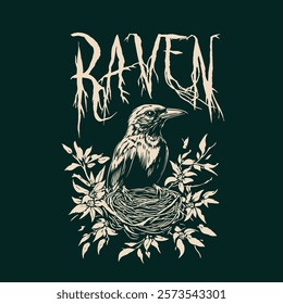 the lonely raven illustration for t shirt