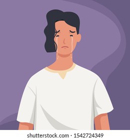 Lonely and sad man crying. Vector illustration in a flat style
