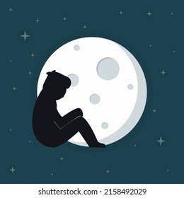 Lonely sad moon sadness Outline Icon, Logo, and illustration Vector