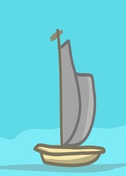 Lonely Sailor On The Sea Vector Illustration