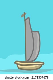 Lonely Sailor On The Sea Vector Illustration