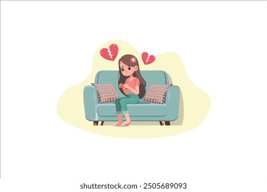 lonely sitting girl depressed with broken heart.