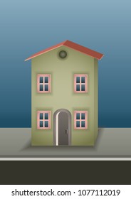 Lonely small old house with two floors. Vector illustration