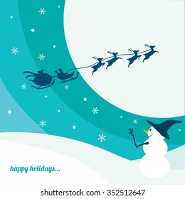 A Lonely Snowman Waving to Santa in a Distance, Full Moon Background