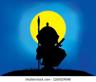 lonely soldier guarding under the moon in the night