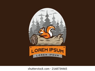 Lonely squirrel hiding in a dead tree trunk illustration design