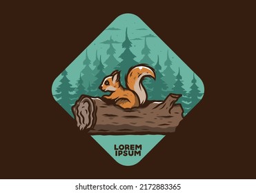 Lonely squirrel hiding in a dead tree trunk illustration design
