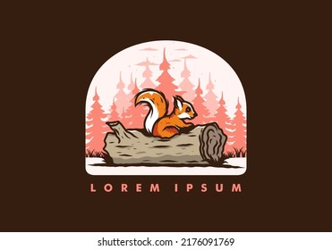 Lonely squirrel hiding in a dead tree trunk illustration design