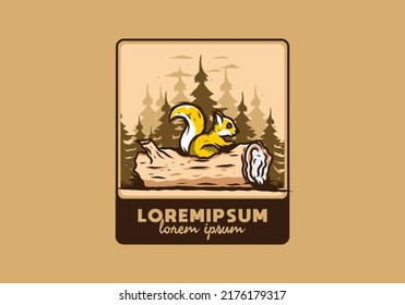 Lonely squirrel hiding in a dead tree trunk illustration design