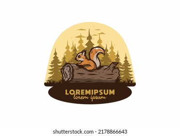 Lonely squirrel hiding in a dead tree trunk illustration design
