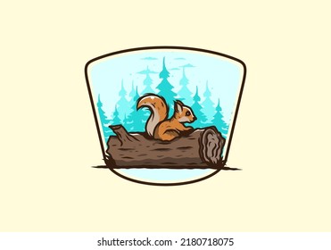 Lonely squirrel hiding in a dead tree trunk illustration design