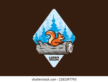 Lonely squirrel hiding in a dead tree trunk illustration design