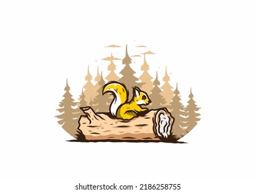 Lonely squirrel hiding in a dead tree trunk illustration design