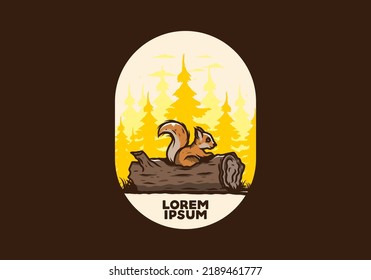 Lonely squirrel hiding in a dead tree trunk illustration design
