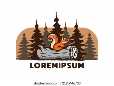 Lonely squirrel hiding in a dead tree trunk illustration design