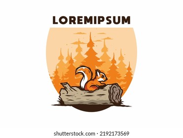 Lonely squirrel hiding in a dead tree trunk illustration design