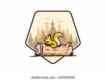 Lonely squirrel hiding in a dead tree trunk illustration design