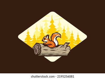 Lonely squirrel hiding in a dead tree trunk illustration design
