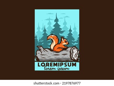 Lonely squirrel hiding in a dead tree trunk illustration design